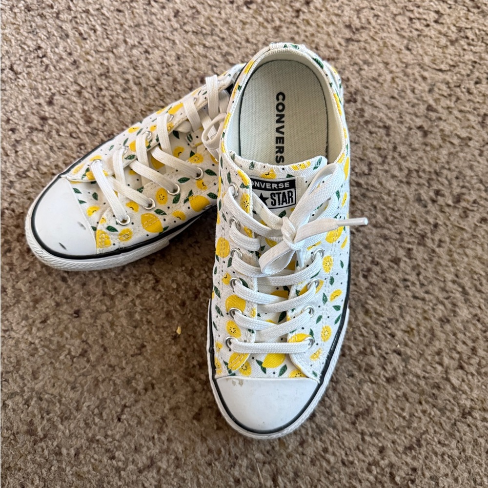 Converse White Sneakers with Lemon Design. Like new